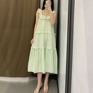 NWT ZARA Openwork Embroidered Eyelet Dress Mint M